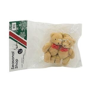 NEW Vtg Seasonal Shop Flocked Teddy Bears Hugging Arm In Arm Christmas Ornament